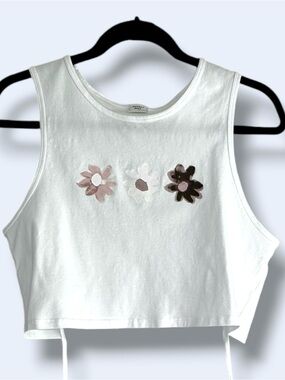 Aritzia Sunday Best Cotton Stretch Floral Cropped Graphic Tank Top Size L SU22